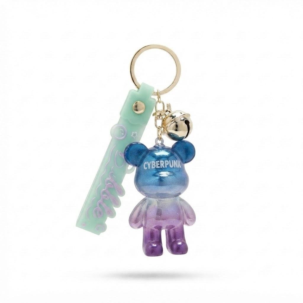 Teddy Cyberpunk Keychain [Blue / Purple]