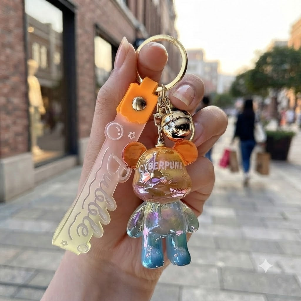 Teddy Cyberpunk Keychain [Orange / Blue]