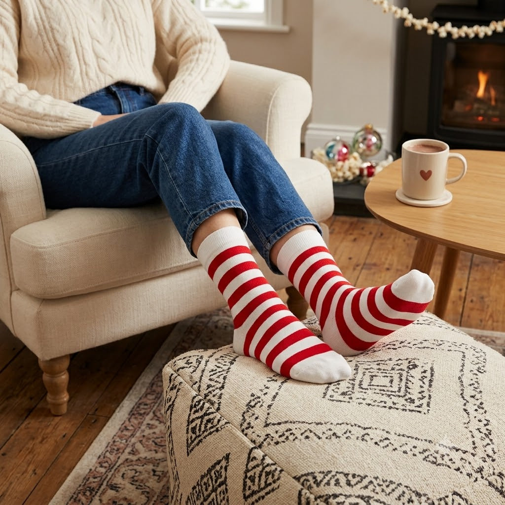 Rot gestreifte Crew-Socken