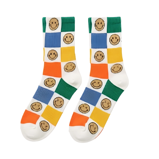 Happy Squares  Crew Socks