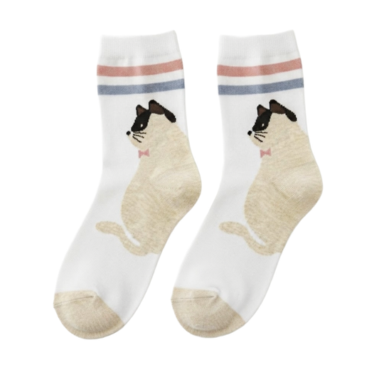 Cat Crew Socks [White]